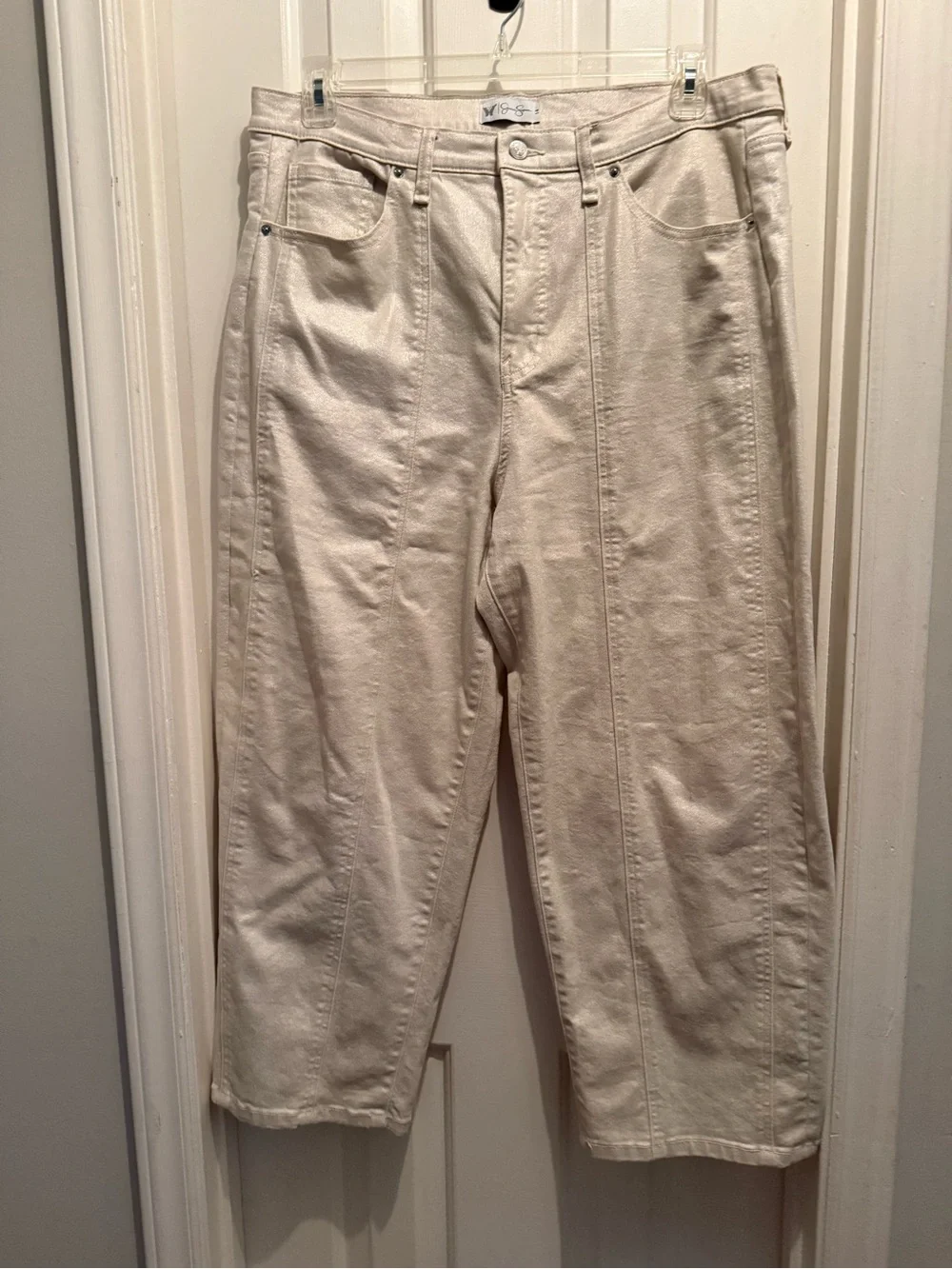 Cream Gold Shimmer High-Waist Straight Leg Jeans Size 14 - Picture 1 of 7